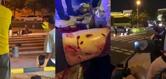 福建石狮八卦街醉汉驾车撞人 并且持刀捅刺现场血迹斑斑 给人捅成蜂窝眼了